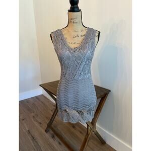 Christina Silver Crochet Long Shirt / Short Dress Size Medium
